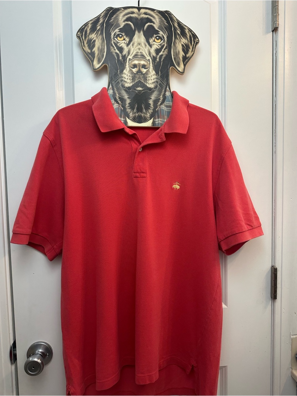 Brooks Brothers Red Short-Sleeve Polo with Embroidered Golden Lamb Logo